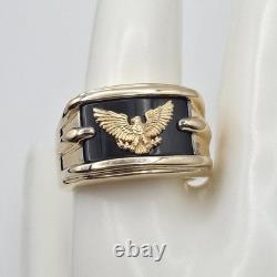 Franklin Mint 14K Gold Plated 925 Sterling Silver Black Onyx Eagle Ring Size 10