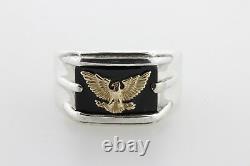 Franklin Mint 14K Yellow Gold Sterling Silver 925 Eagle Onyx Stone Ring Sz 12.5