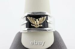 Franklin Mint 14K Yellow Gold Sterling Silver 925 Eagle Onyx Stone Ring Sz 12.5
