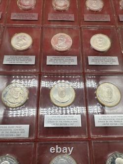Franklin Mint 1967 Lot of 34 Sterling Silver Proof Presidential Coins with Case