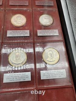 Franklin Mint 1967 Lot of 34 Sterling Silver Proof Presidential Coins with Case