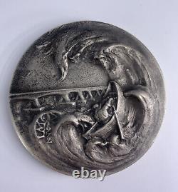 Franklin Mint 1972 Boat Against The Waves Loekie Metz Sterling Silver Medal