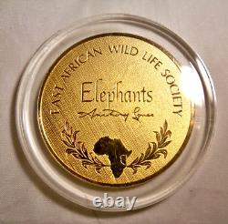 Franklin Mint 1972 East African Elephants. 925 Sterling Silver 24kt Ep Proof