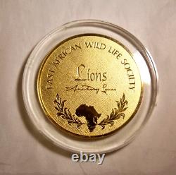 Franklin Mint 1972 East African Lions. 925 Sterling Silver 24kt Electro Proof