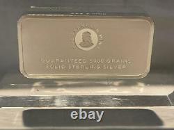 Franklin Mint 1972 Engraved 5000 Grains Solid Sterling Silver Ingot In Lucite