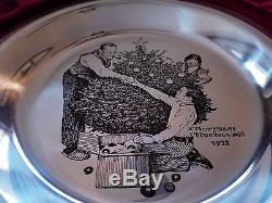Franklin Mint 1973 Christmas Plate Trimming The Tree In Solid Sterling Silver