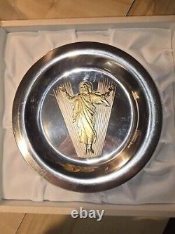 Franklin Mint 1973 Easter Plate Resurrection Sterling Silver/Gold Electroplated