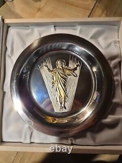 Franklin Mint 1973 Easter Plate Resurrection Sterling Silver/Gold Electroplated