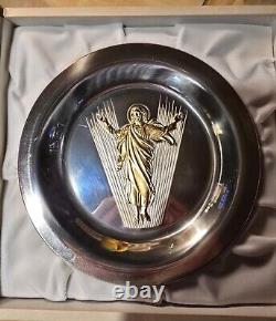 Franklin Mint 1973 Easter Plate Resurrection Sterling Silver/Gold Electroplated