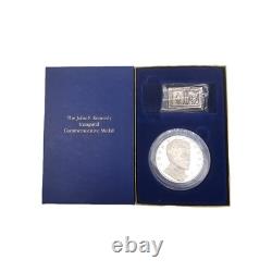 Franklin Mint 1973 JFK 1000 Grains Sterling Silver Medal & Ingot Set Boxed