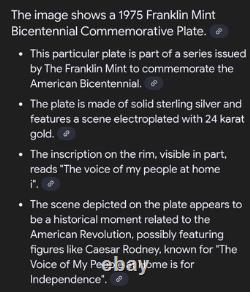 Franklin Mint 1975 Caesar Rodney Bicentennial Commemorative Plate Sterling /Gold