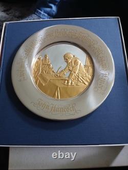 Franklin Mint 1976 John Hancock Bicentennial Commemorative Plate Sterling/Gold