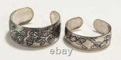 Franklin Mint 1978 Sterling Silver Rose Flower Mother Child Sz Cuff Bracelet Set