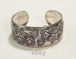 Franklin Mint 1978 Sterling Silver Rose Flower Mother Child Sz Cuff Bracelet Set