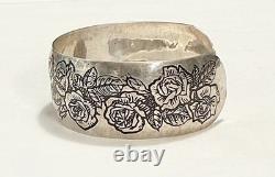Franklin Mint 1978 Sterling Silver Rose Flower Mother Child Sz Cuff Bracelet Set
