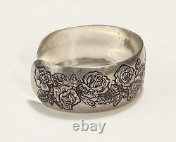 Franklin Mint 1978 Sterling Silver Rose Flower Mother Child Sz Cuff Bracelet Set