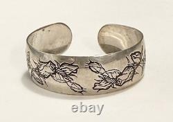 Franklin Mint 1978 Sterling Silver Rose Flower Mother Child Sz Cuff Bracelet Set