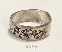 Franklin Mint 1978 Sterling Silver Rose Flower Mother Child Sz Cuff Bracelet Set
