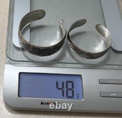 Franklin Mint 1978 Sterling Silver Rose Flower Mother Child Sz Cuff Bracelet Set