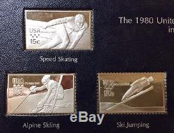 Franklin Mint 1980 Olympics Lake Placid solid sterling silver Postage Stamp Set