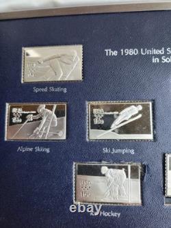 Franklin Mint 1980 United States Olympic Postage Stamps In Solid Sterling Silver