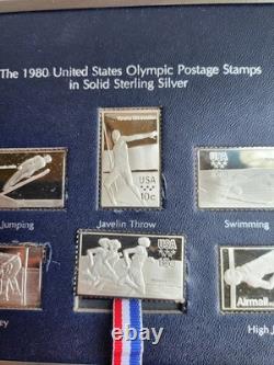Franklin Mint 1980 United States Olympic Postage Stamps In Solid Sterling Silver