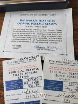 Franklin Mint 1980 United States Olympic Postage Stamps In Solid Sterling Silver