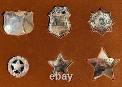 Franklin Mint 1987 Great Western Lawmen Sterling Silver 12 Badge Set Oak Case