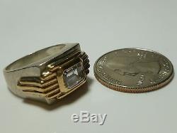 Franklin Mint 1987 Sterling Silver 14k Gold Cz MID Century Modern Ring Band