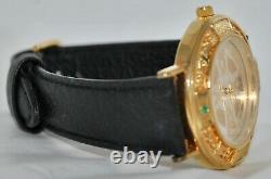 Franklin Mint 1990s 24K Sterling Celtic Cross Watch Emerald Accent Leather Band