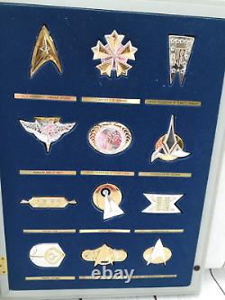 Franklin Mint 1992 12 Sterling Silver Star Trek Badges w Wood Magnetic Case