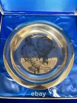 Franklin Mint 2nd Annual Norman Rockwell Sterling 1971 Mistletoe Plate with Box