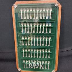 Franklin Mint 50 STATE FLOWER Sterling Silver Miniatures Mini Spoons Wood Case