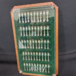 Franklin Mint 50 STATE FLOWER Sterling Silver Miniatures Mini Spoons Wood Case