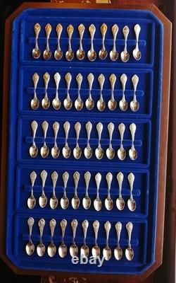 Franklin Mint 50 State Bird Sterling Silver Mini Spoons (8 oz) with wood case
