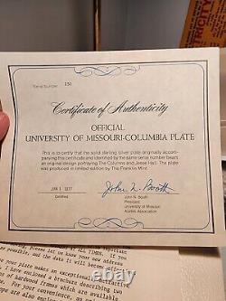 Franklin Mint 8 Sterling Silver University Missouri Columbia Plate with papers