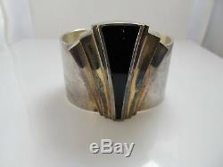 Franklin Mint Alfred Durante Sterling Silver Onyx Cuff Bracelet 1986