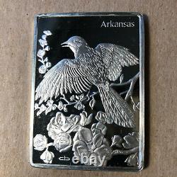 Franklin Mint Arkansas State Bird and Flower 1.25 oz Sterling Silver Art Bar