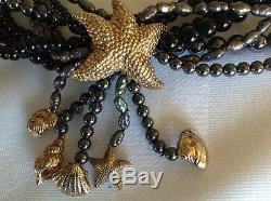Franklin Mint Black Pearl, Onyx Sea Sculptured Necklace & Earrings Kai-Yin Lo