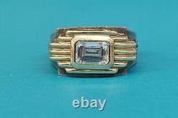 Franklin Mint By Alfred Durante CZ Sterling Silver Ring With 14k Gold Bezel SZ 8.5