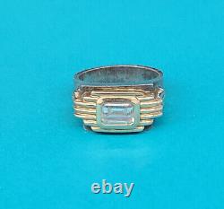 Franklin Mint By Alfred Durante CZ Sterling Silver Ring With 14k Gold Bezel SZ 8.5