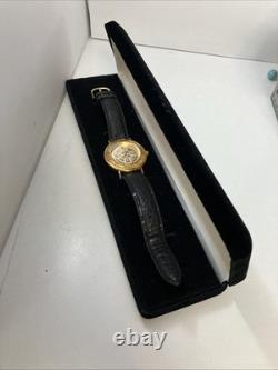 Franklin Mint Celtic Cross Sterling Silver Vermeil Emerald Accent Leather Watch