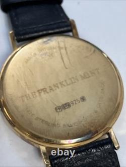 Franklin Mint Celtic Cross Sterling Silver Vermeil Emerald Accent Leather Watch