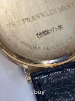 Franklin Mint Celtic Cross Sterling Silver Vermeil Emerald Accent Leather Watch