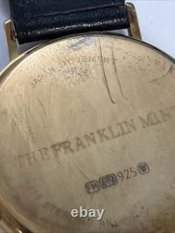 Franklin Mint Celtic Cross Sterling Silver Vermeil Emerald Accent Leather Watch