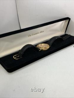 Franklin Mint Celtic Cross Sterling Silver Vermeil Emerald Accent Leather Watch