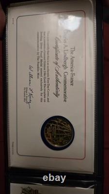 Franklin Mint Charles A. Lindbergh Medal Set Sterling Silver 24K Gold