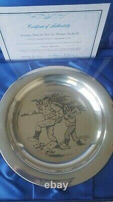 Franklin Mint Christmas plate, sterling silver, new in box, Norman Rockwell