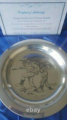 Franklin Mint Christmas plate, sterling silver, new in box, Norman Rockwell