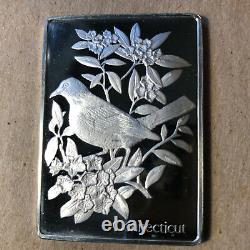 Franklin Mint Connecticut State Bird and Flower 1.25 oz Sterling Silver Art Bar